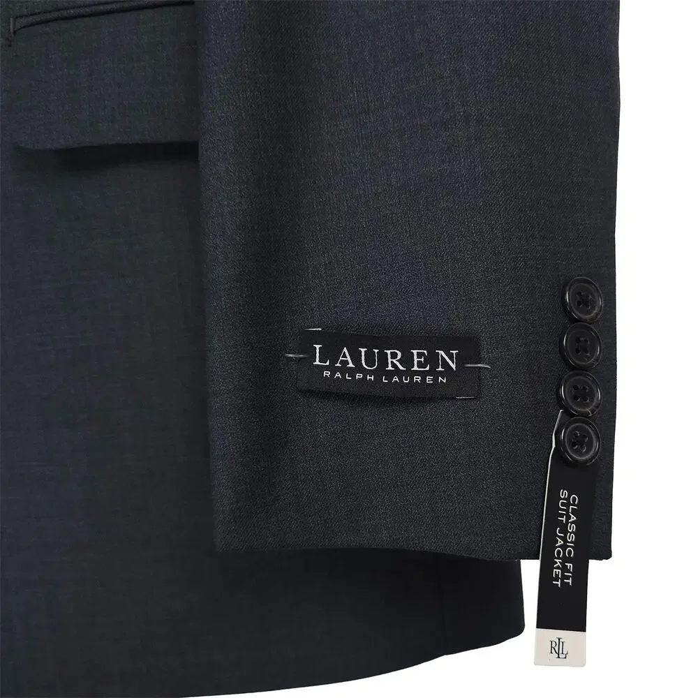 Lauren Ralph Lauren Mens Classic Fit Suit Jacket 46L Charcoal Solid Stretch Wool